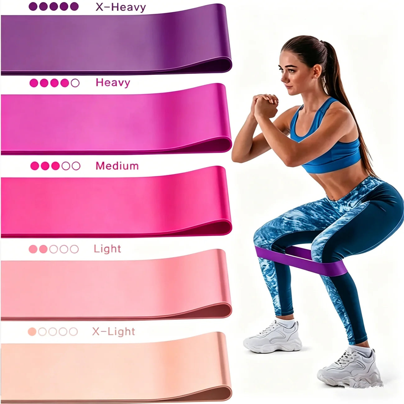 Set Of 5 Pink TPE Resistance Loop Bands For Exercise And Yoga