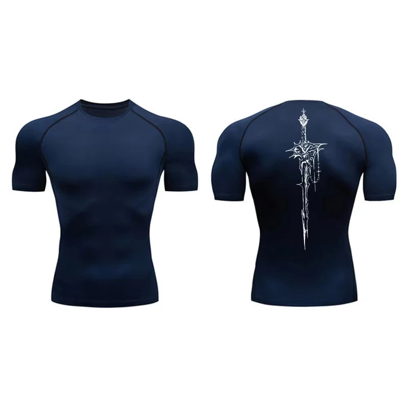 Men Unisex Quick Dry Cotton Graphic Print Workout Base Layer