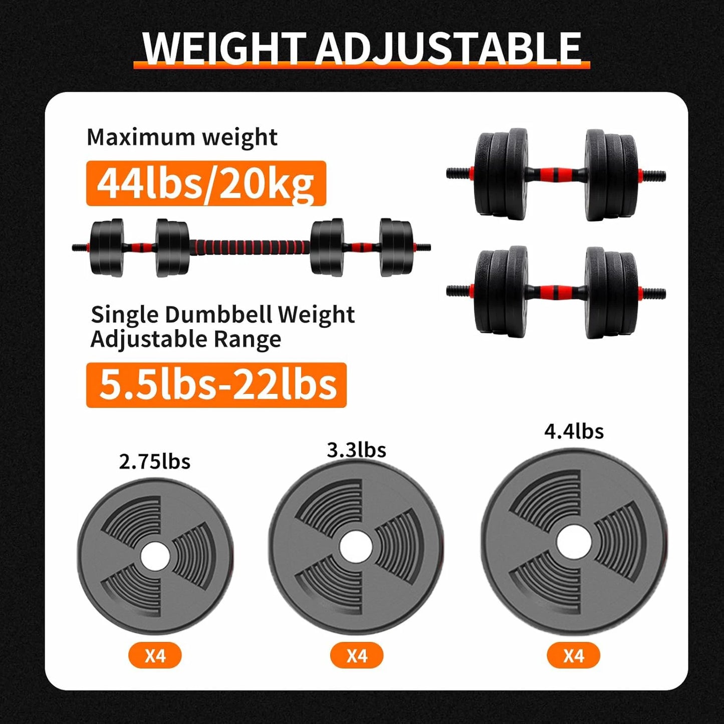 Adjustable Dumbbell To Barbell Set With Anti Slide Grip