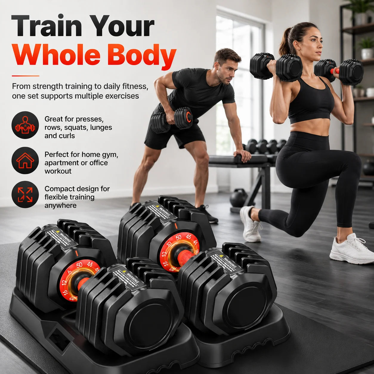Adjustable Dumbbell Set With Stand For Home Gym