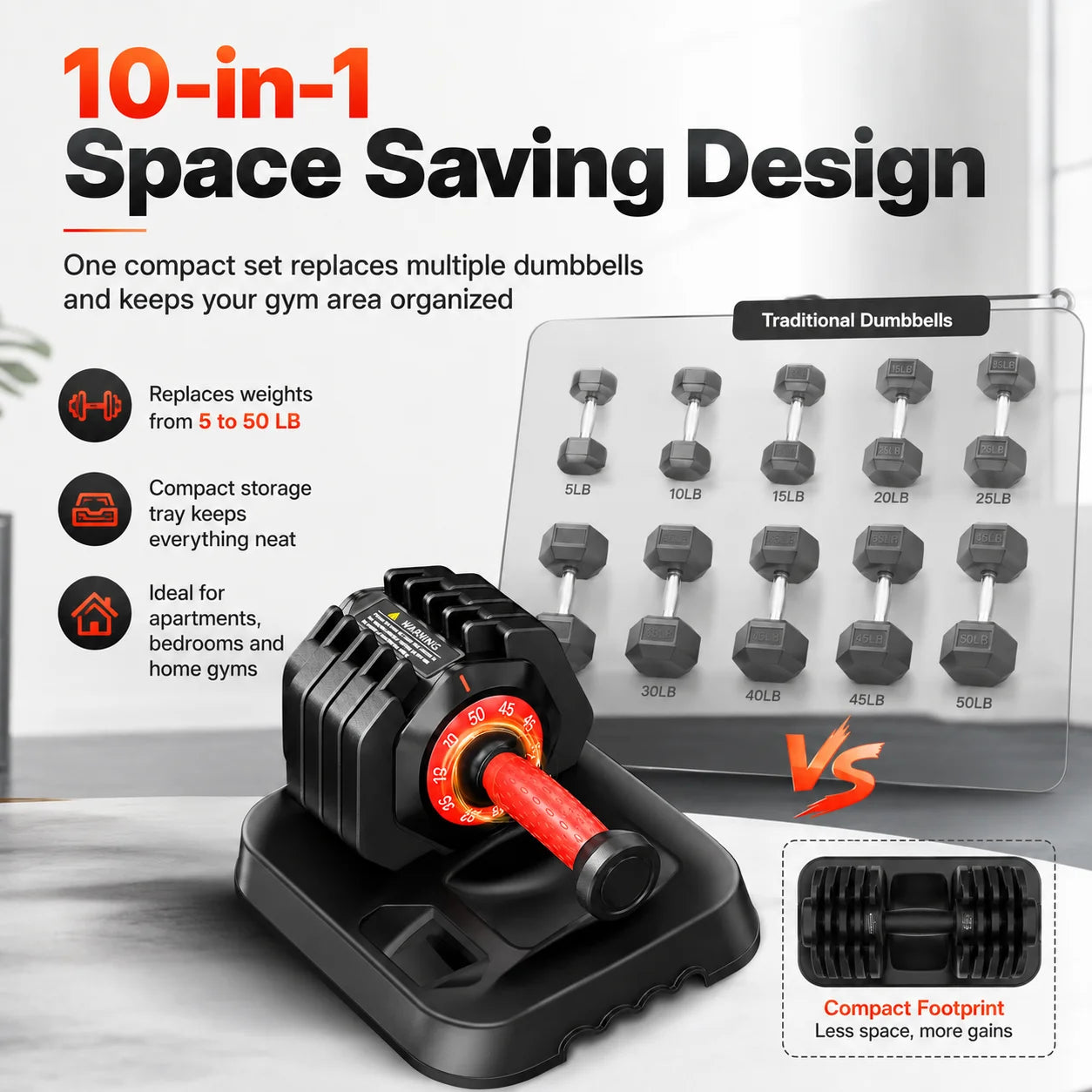 Adjustable Dumbbell Set With Stand For Home Gym