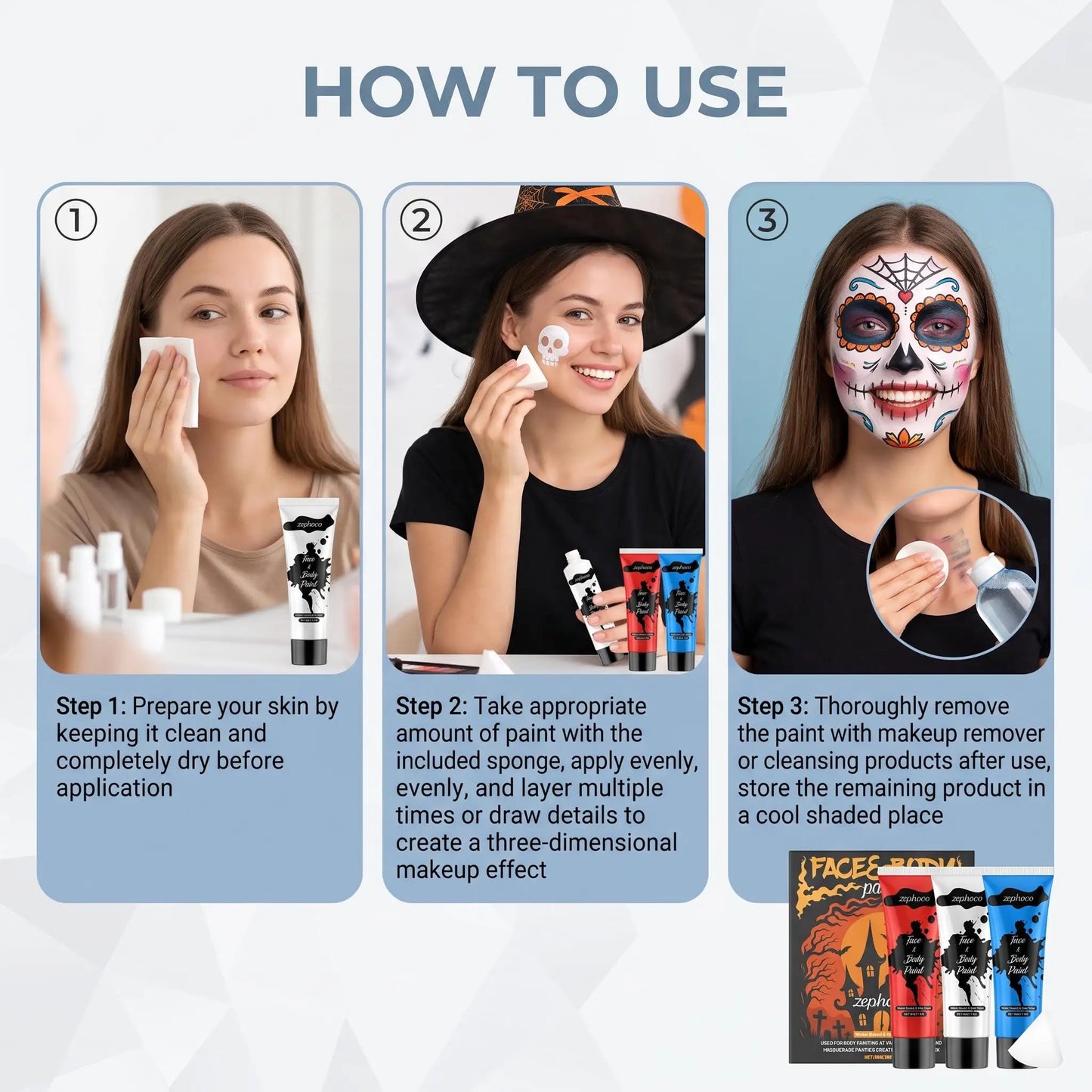 Zephoco Halloween Face Body Paint Kit Water-Soluble Palette