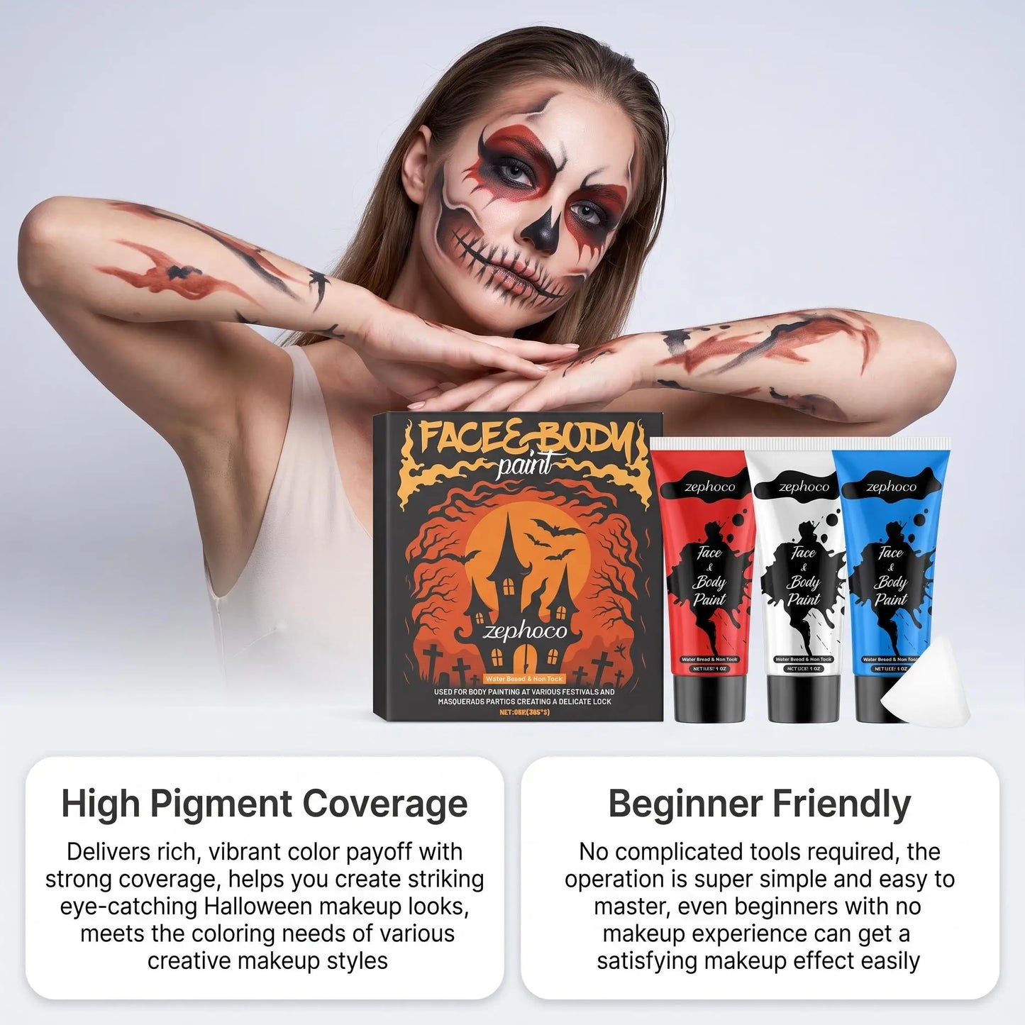Zephoco Halloween Face Body Paint Kit Water-Soluble Palette