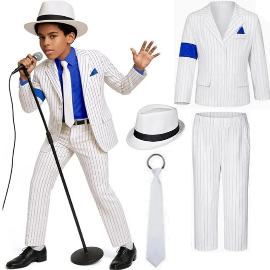 Kids Disco Star Costume Impersonator Stage Retro Stripe Outfit