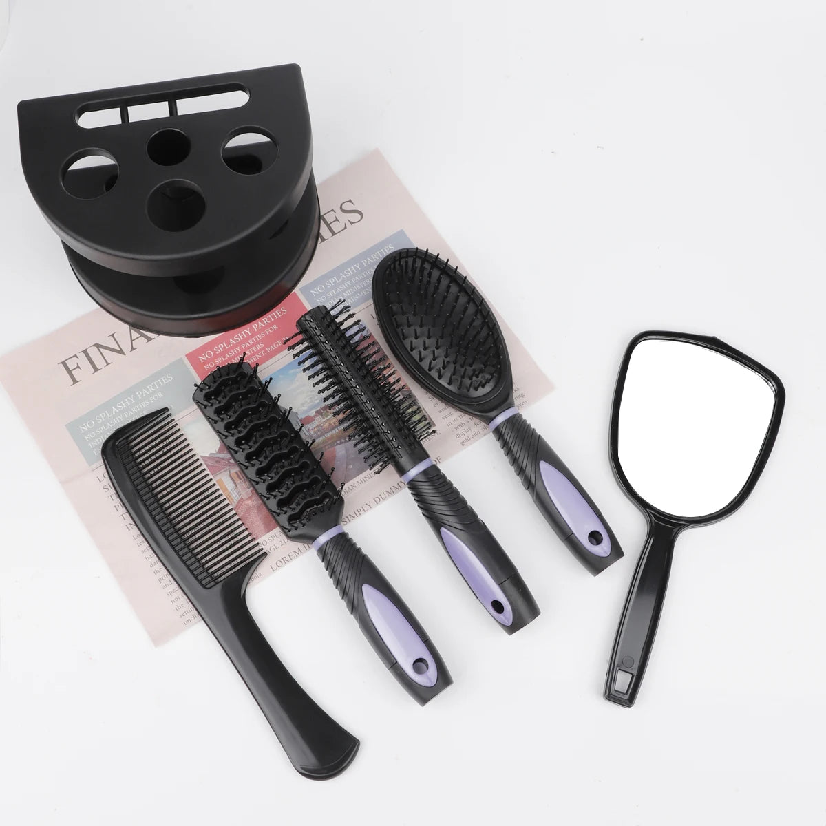RANCAI 5 Pack Comb Set With Mirror Hair Brush Holder Air Cushion
