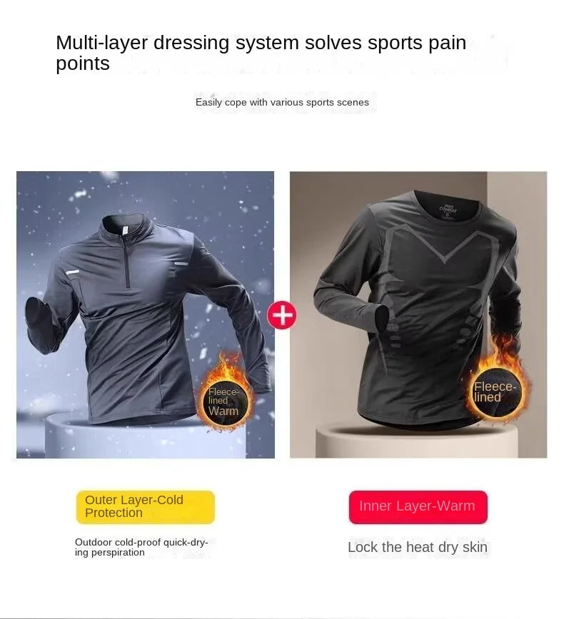 Men Winter Half Zip Fleece Lined Warm Long Sleeve Quick Dry Outdoor Running