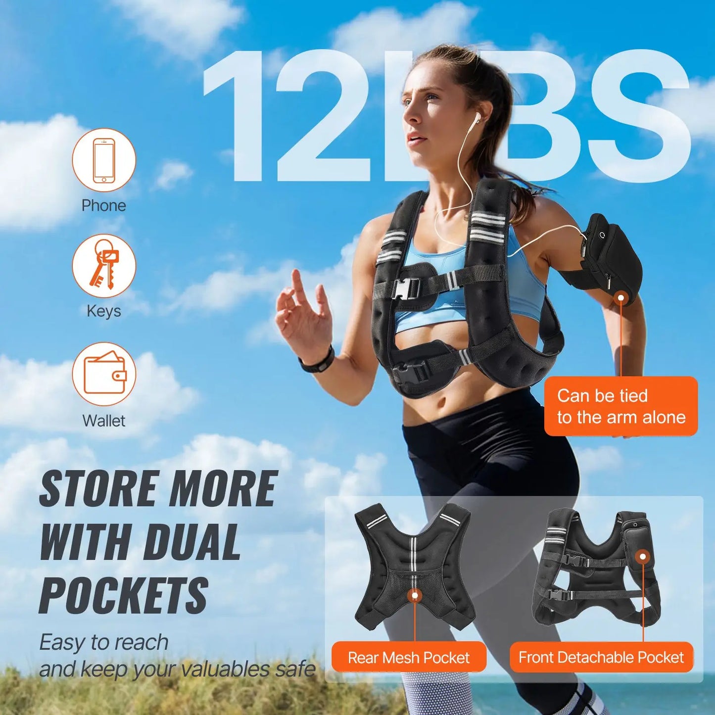 Adjustable 12 Lbs Weighted Vest With Reflective Stripe