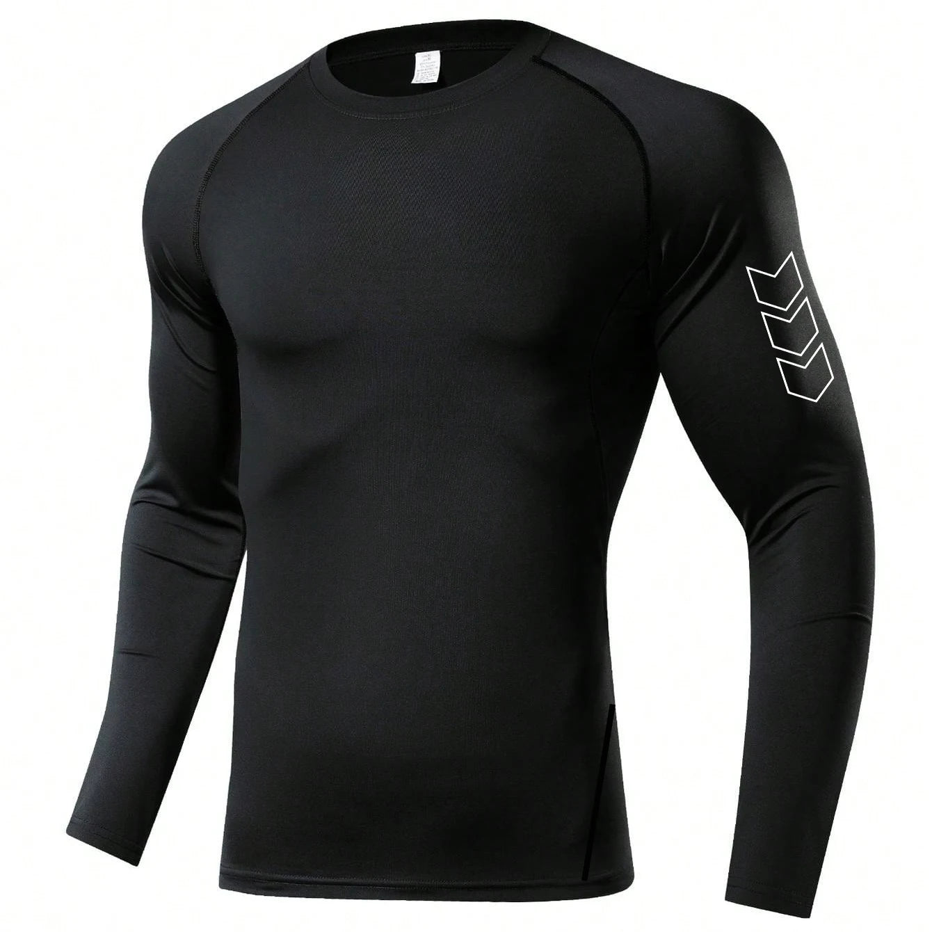 Men Black Long Sleeve Compression Quick Dry Fitness Top