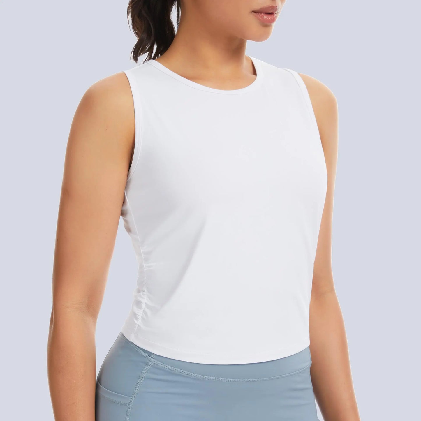 The Gym People Women's Ruched Slim Fit Basic Sleeveless Top