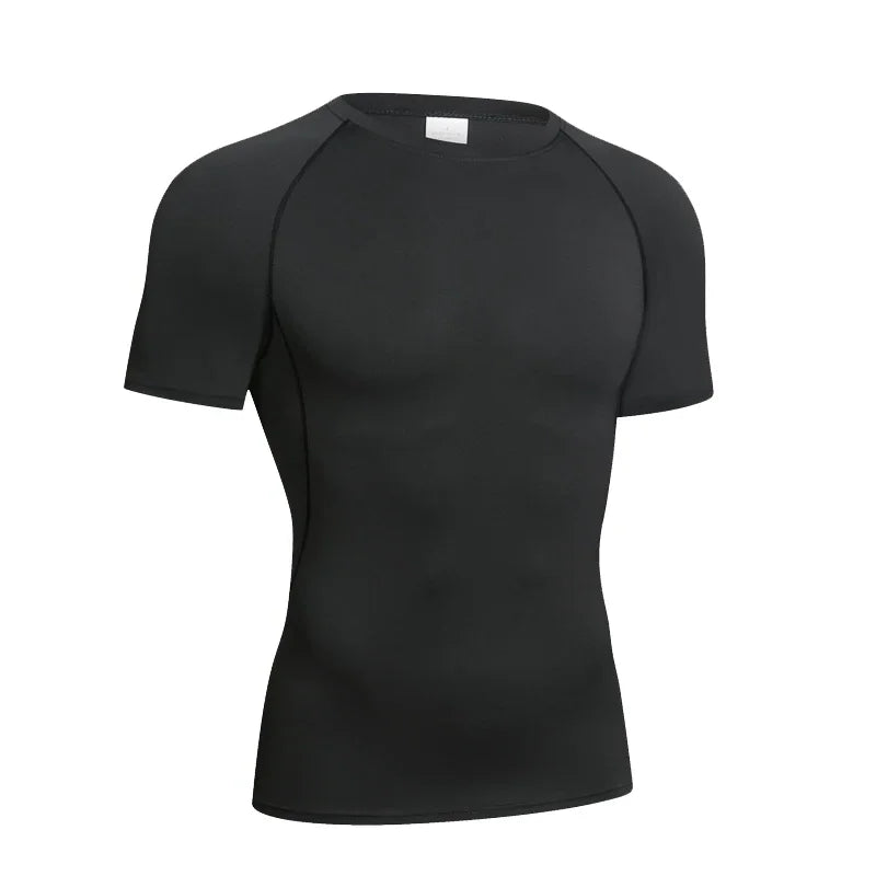Men Black Long Sleeve Compression Quick Dry Fitness Top