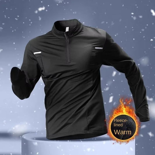 Men Winter Half Zip Fleece Lined Warm Long Sleeve Quick Dry Outdoor Running