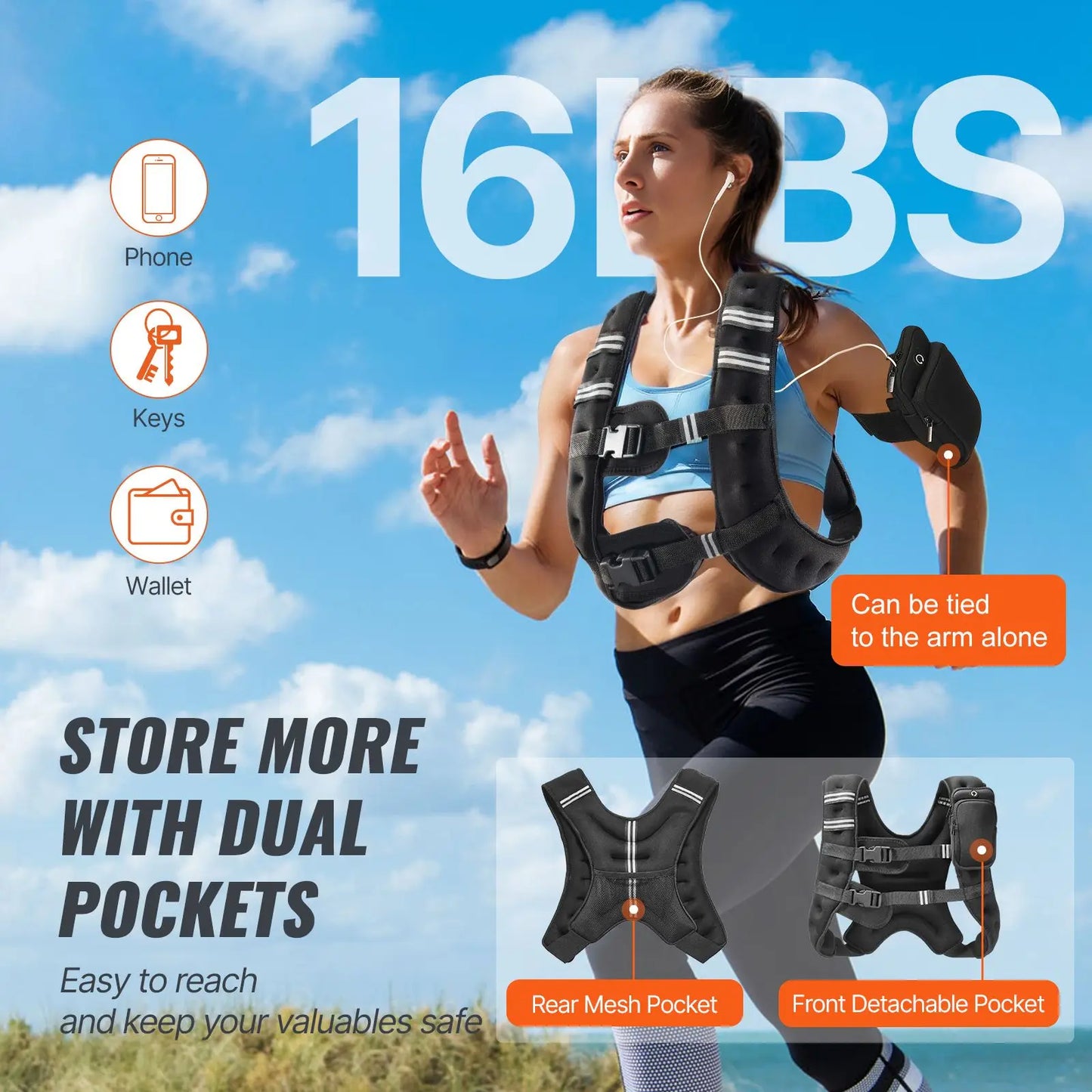 Adjustable 16 Lb Weighted Vest For Men Women Fitness Training