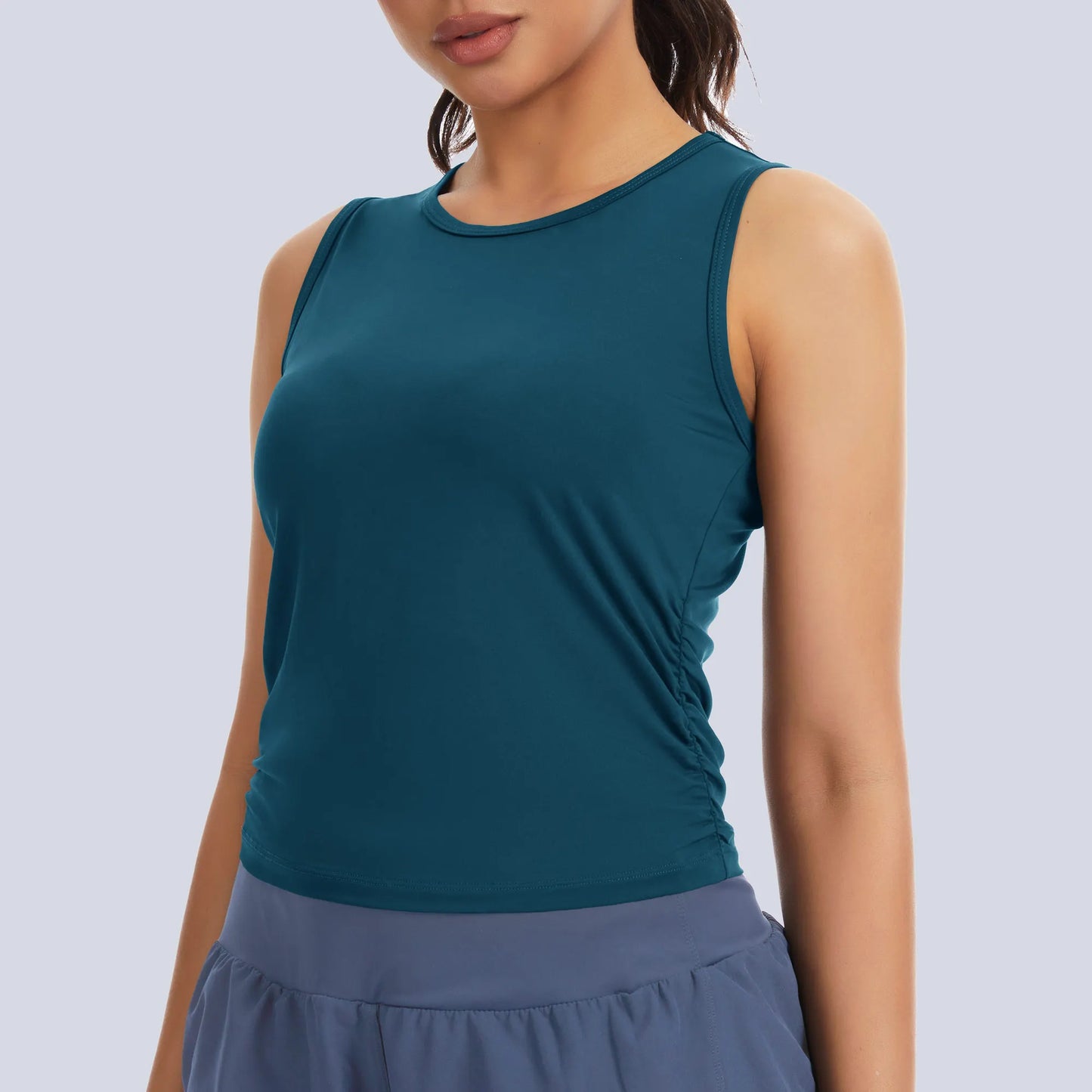 The Gym People Women's Ruched Slim Fit Basic Sleeveless Top