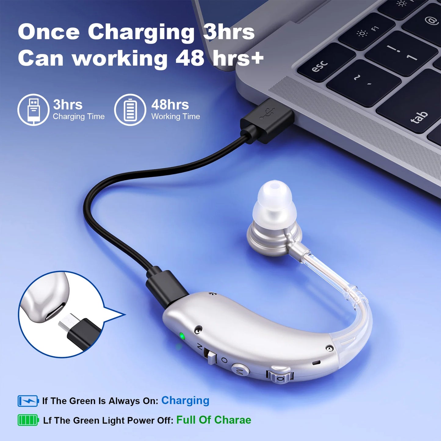 K&FCOPTEE Volume Adjustable Invisible Rechargeable Hearing Aids