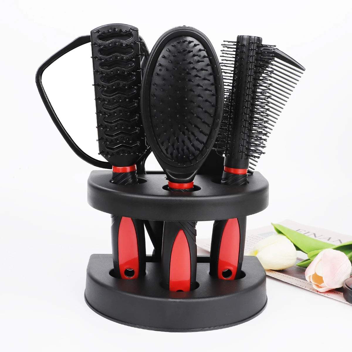 RANCAI 5 Pack Comb Set With Mirror Hair Brush Holder Air Cushion