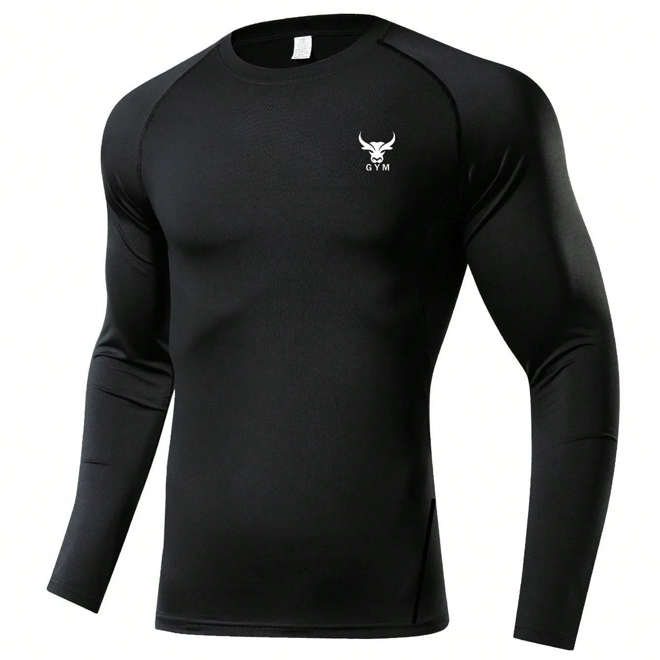 Men Black Long Sleeve Compression Quick Dry Fitness Top