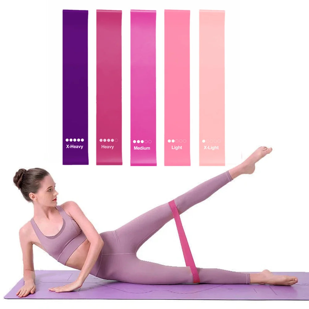 Set Of 5 Pink TPE Resistance Loop Bands For Exercise And Yoga