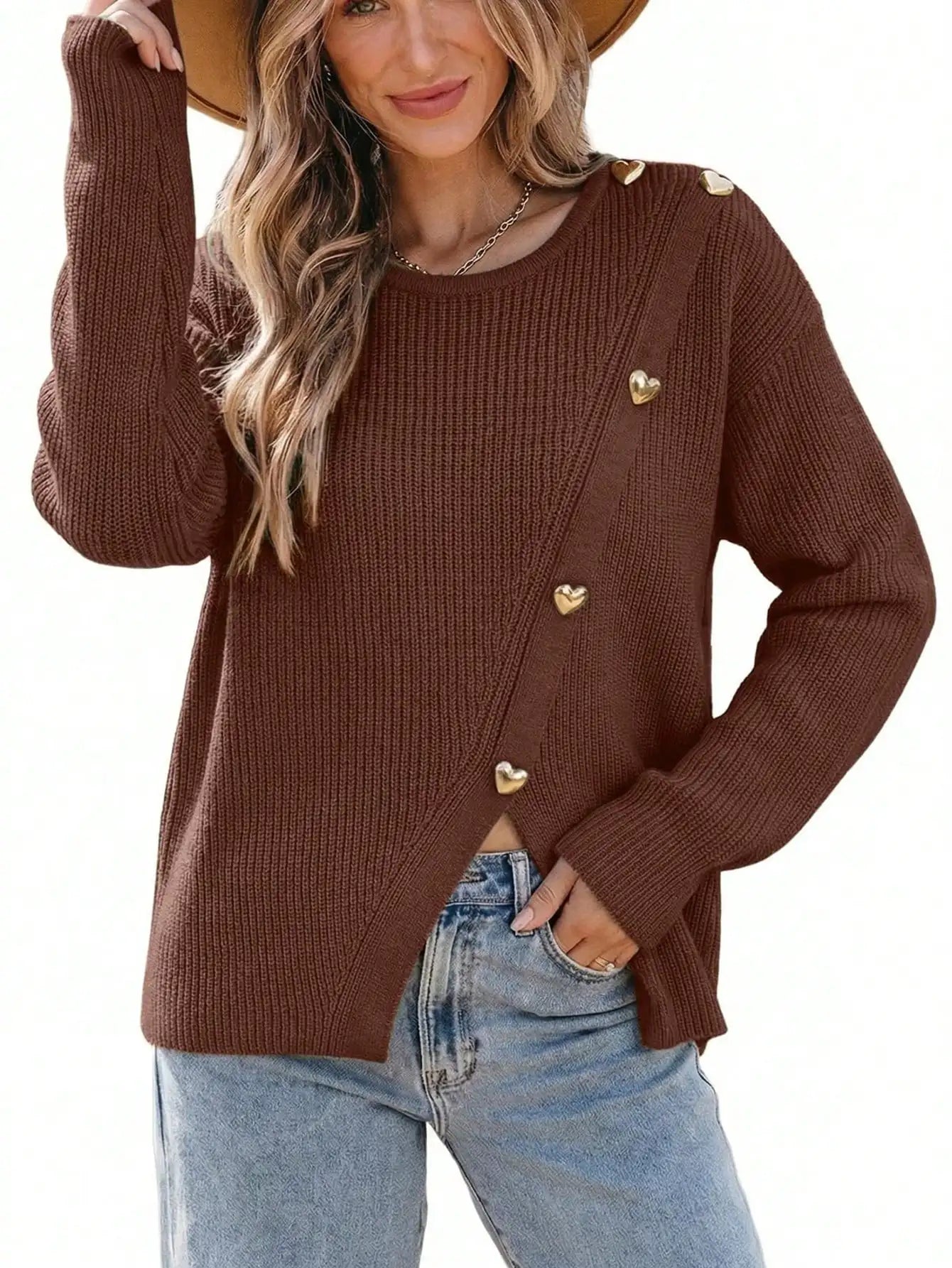 Womens Cable Knit Crewneck Pullover Jumper Tops