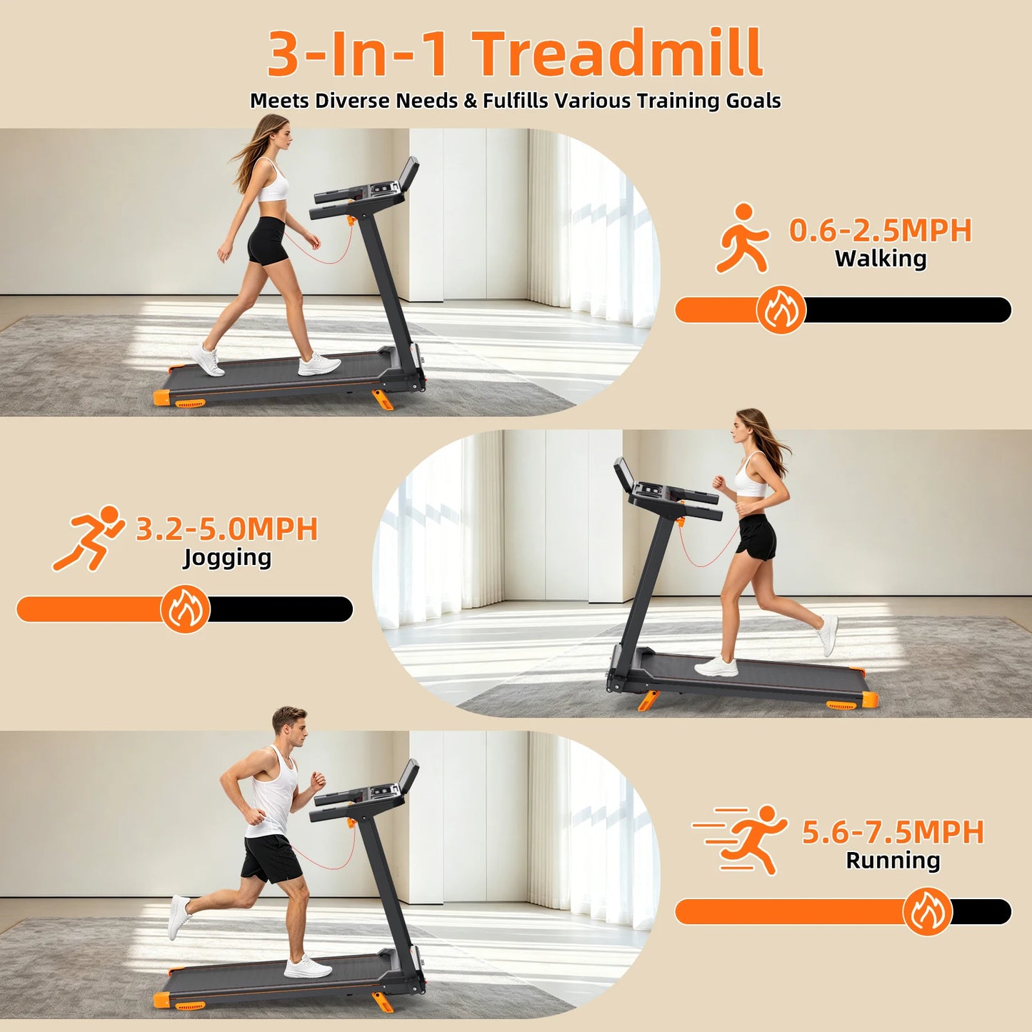 3-in-1 Foldable Walking Pad Treadmill With 12 Percent Incline