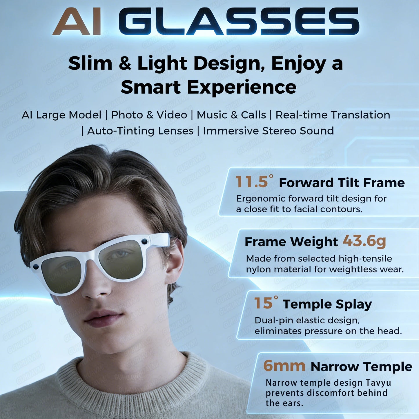 GUHUAVMI Smart AI Glasses 4K Dual Cameras Translation