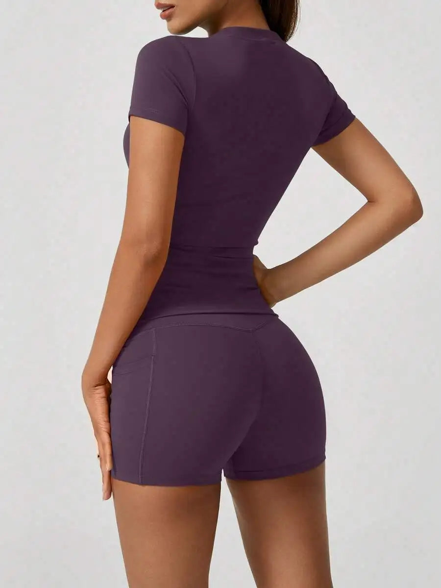 Women's Seamless Backless Yoga Shorts Set