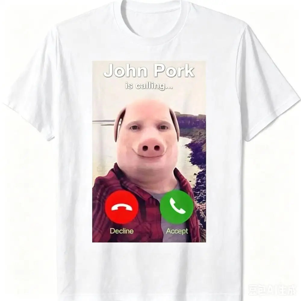 John Pork Is Calling Funny Meme Men's Cotton T Shirt