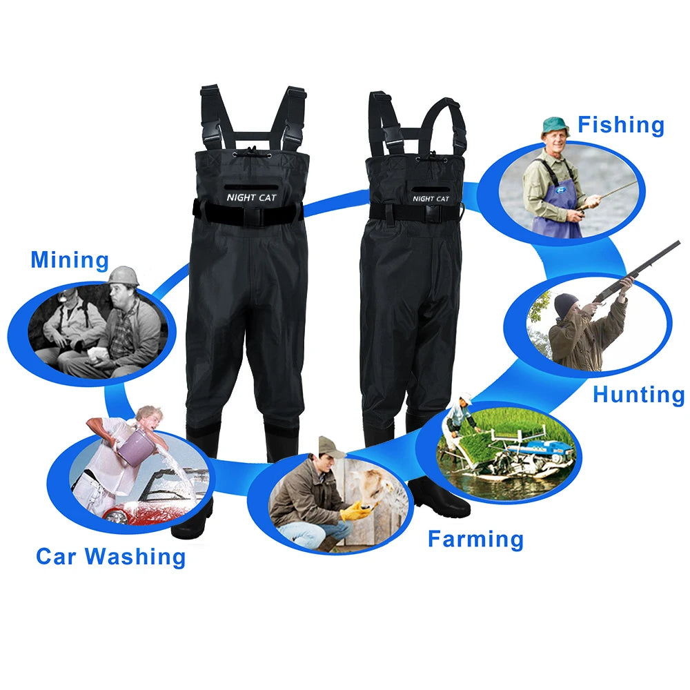 Waterproof Nylon PVC Chest Waders With Boots For Fishing Hunting