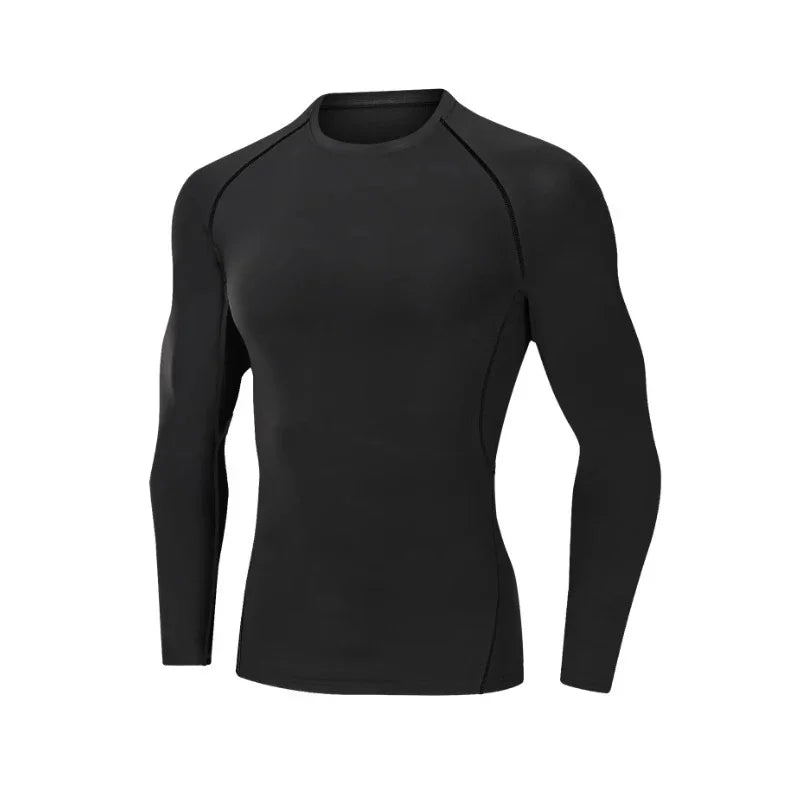 Men Black Long Sleeve Compression Quick Dry Fitness Top