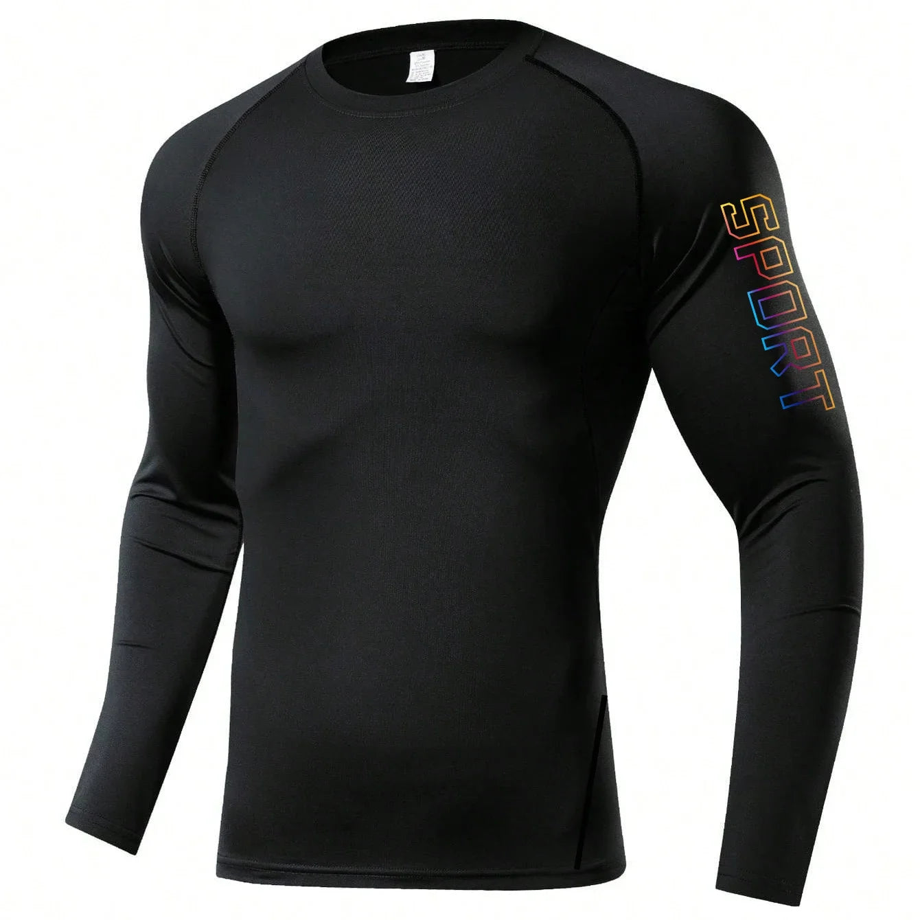 Men Black Long Sleeve Compression Quick Dry Fitness Top