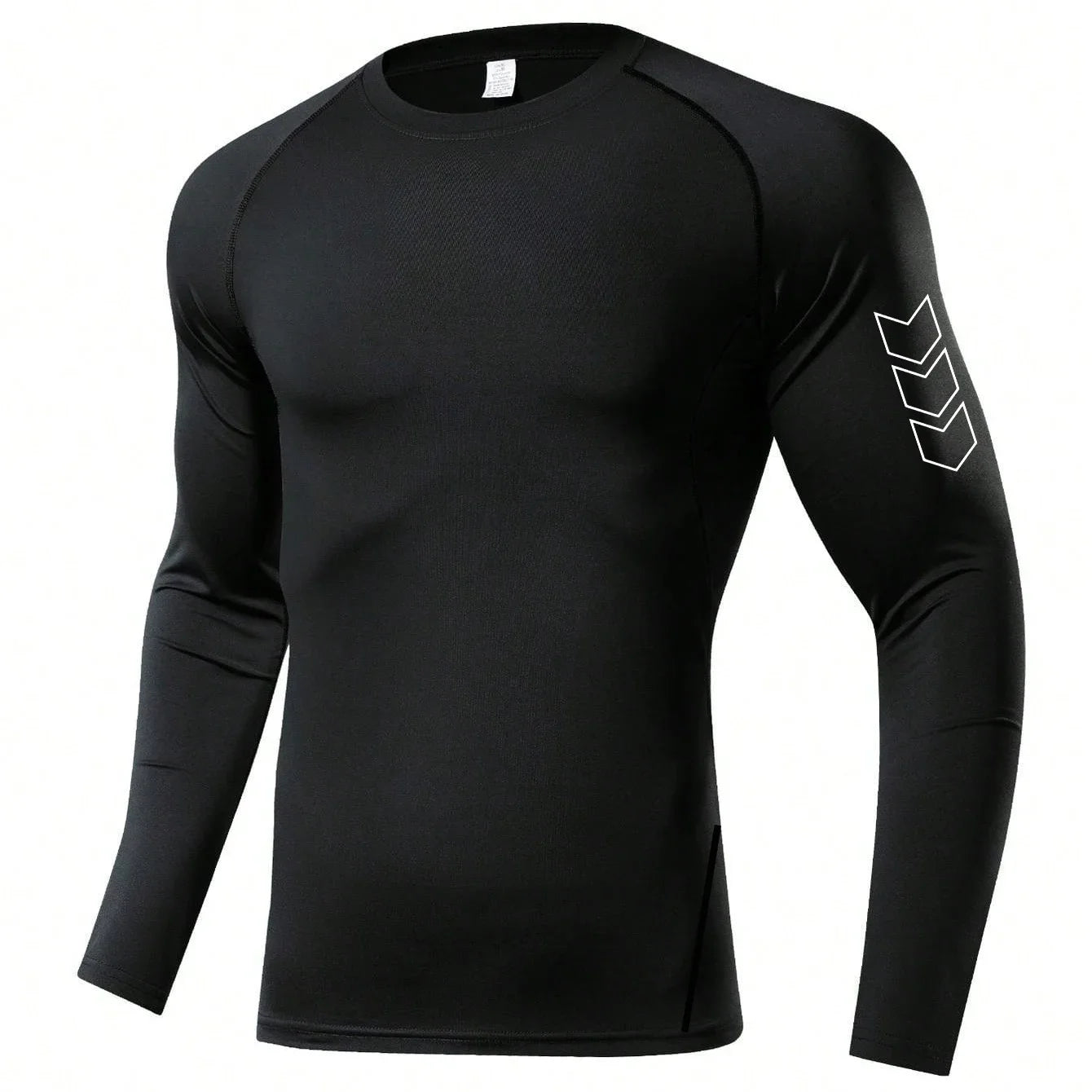 Men Black Long Sleeve Compression Quick Dry Fitness Top