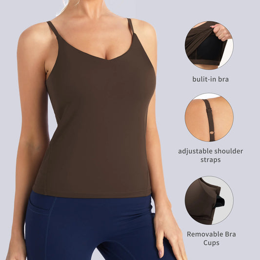 The Gym People Women's Longline Racerback Padded Workout Sports Bra Tank