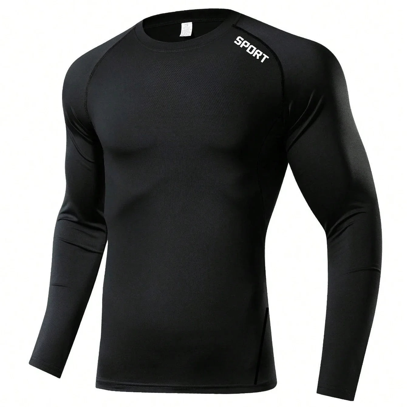 Men Black Long Sleeve Compression Quick Dry Fitness Top