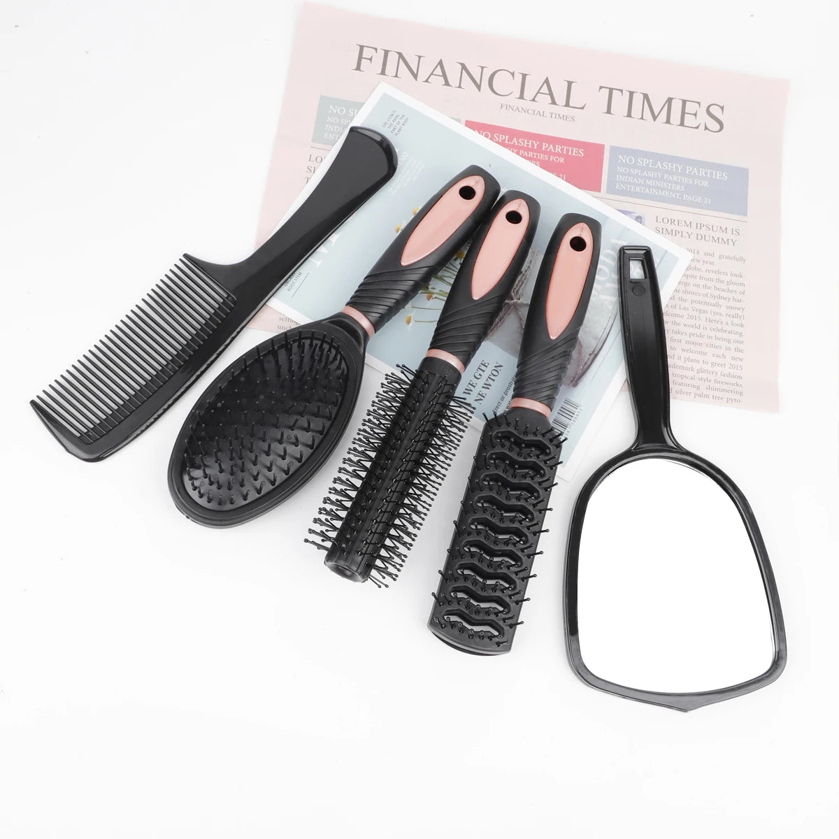 RANCAI 5 Pack Comb Set With Mirror Hair Brush Holder Air Cushion