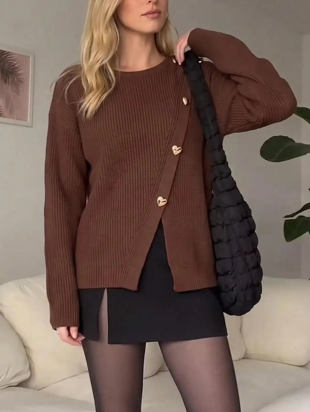 Womens Cable Knit Crewneck Pullover Jumper Tops