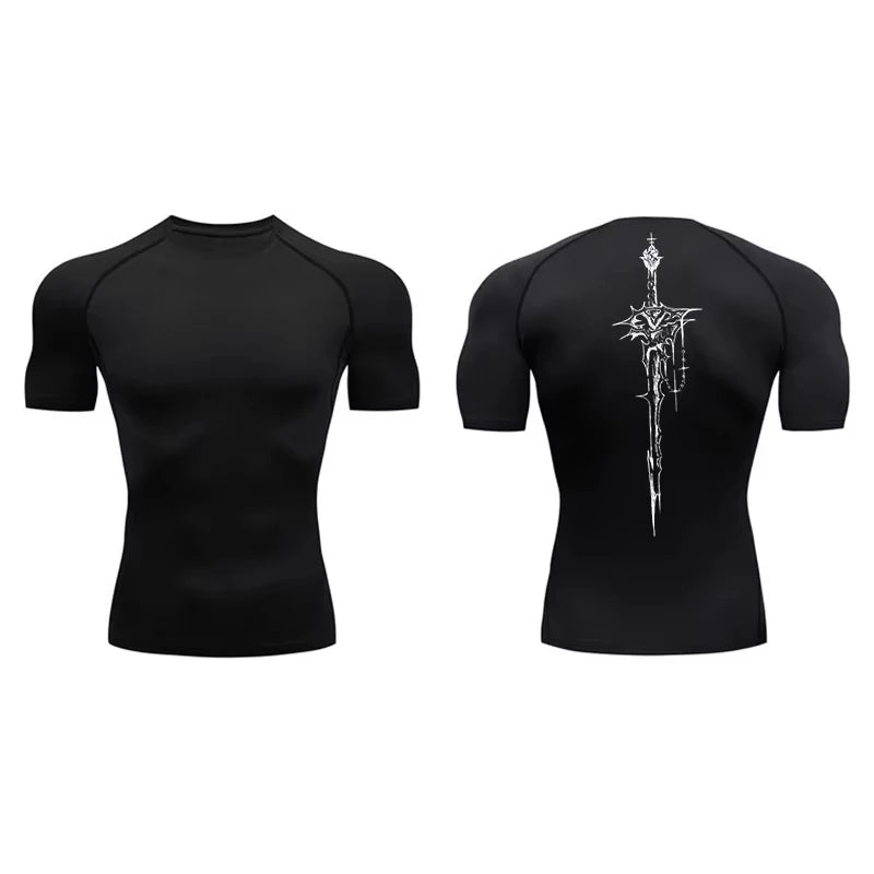 Men Unisex Quick Dry Cotton Graphic Print Workout Base Layer