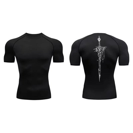 Men Unisex Quick Dry Cotton Graphic Print Workout Base Layer