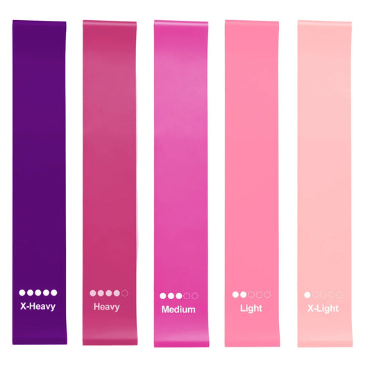 Set Of 5 Pink TPE Resistance Loop Bands For Exercise And Yoga