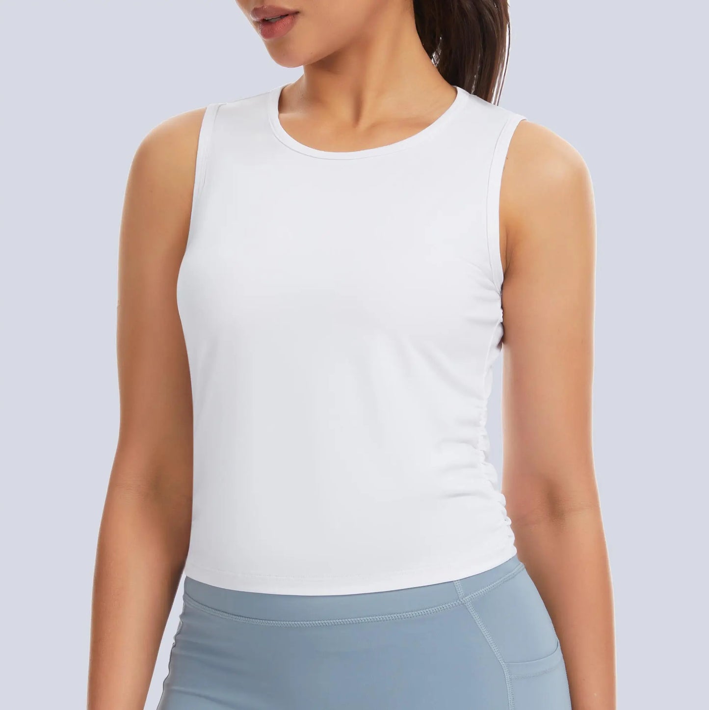 The Gym People Women's Ruched Slim Fit Basic Sleeveless Top