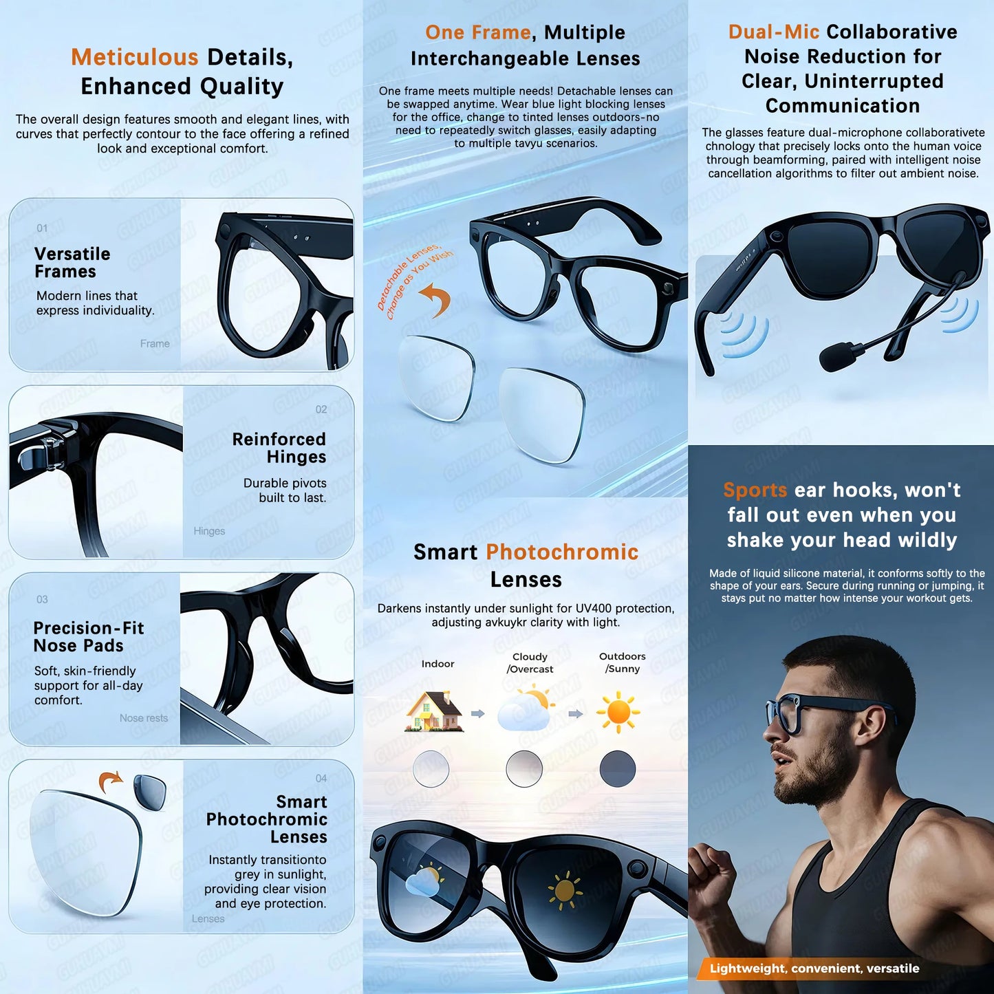 GUHUAVMI Smart AI Glasses 4K Dual Cameras Translation