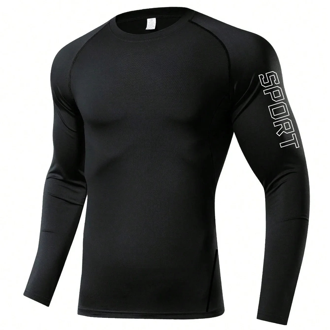 Men Black Long Sleeve Compression Quick Dry Fitness Top