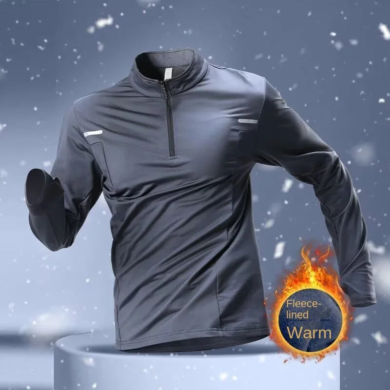 Men Winter Half Zip Fleece Lined Warm Long Sleeve Quick Dry Outdoor Running