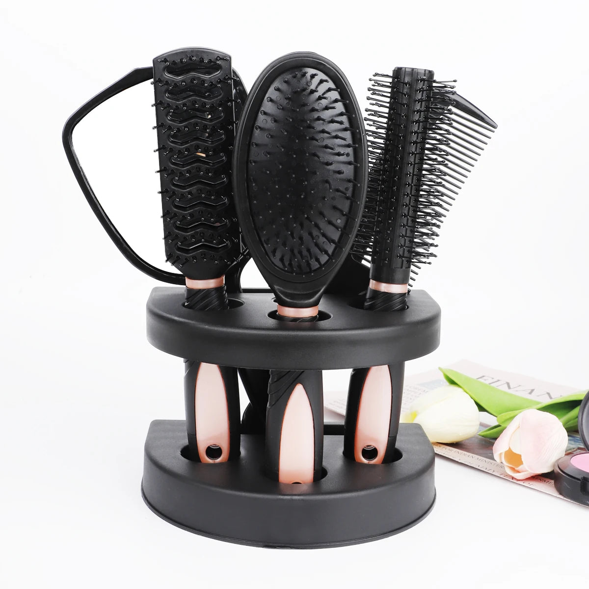 RANCAI 5 Pack Comb Set With Mirror Hair Brush Holder Air Cushion