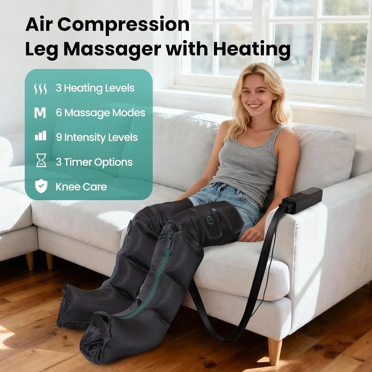 Leg Air Compression Leg Massager With Heat and 9 Intensities