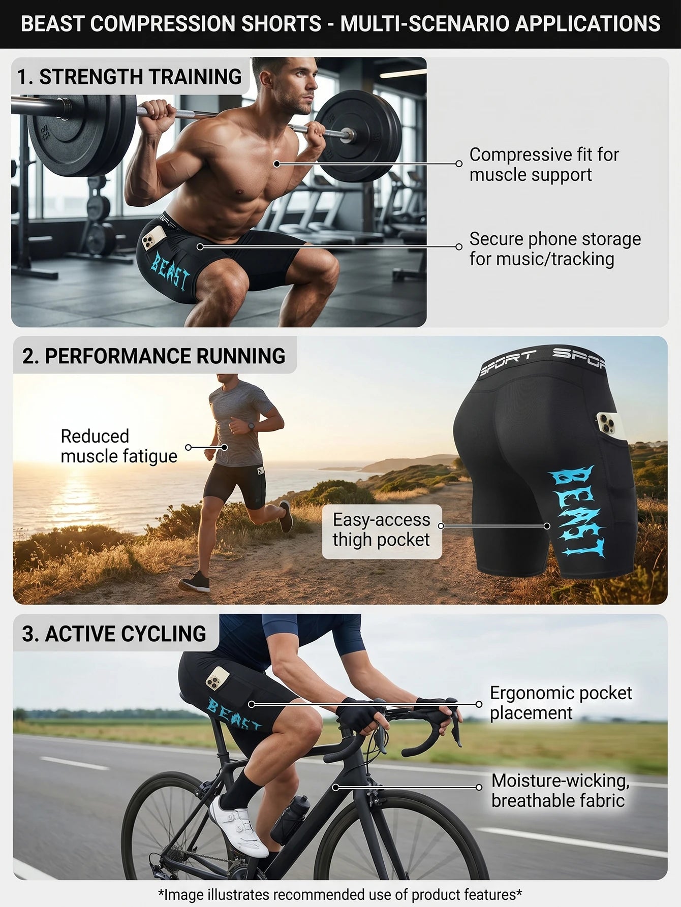 Men's Sports Compression Shorts With Phone Pocket