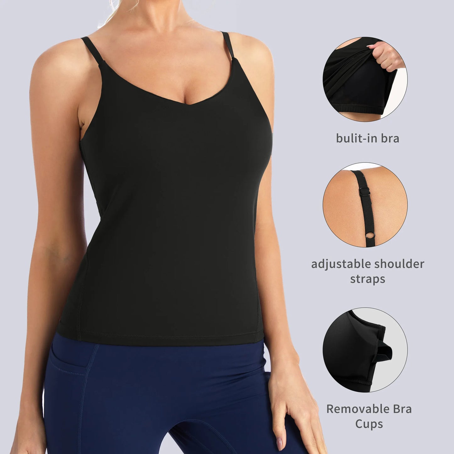 The Gym People Women's Longline Racerback Padded Workout Sports Bra Tank