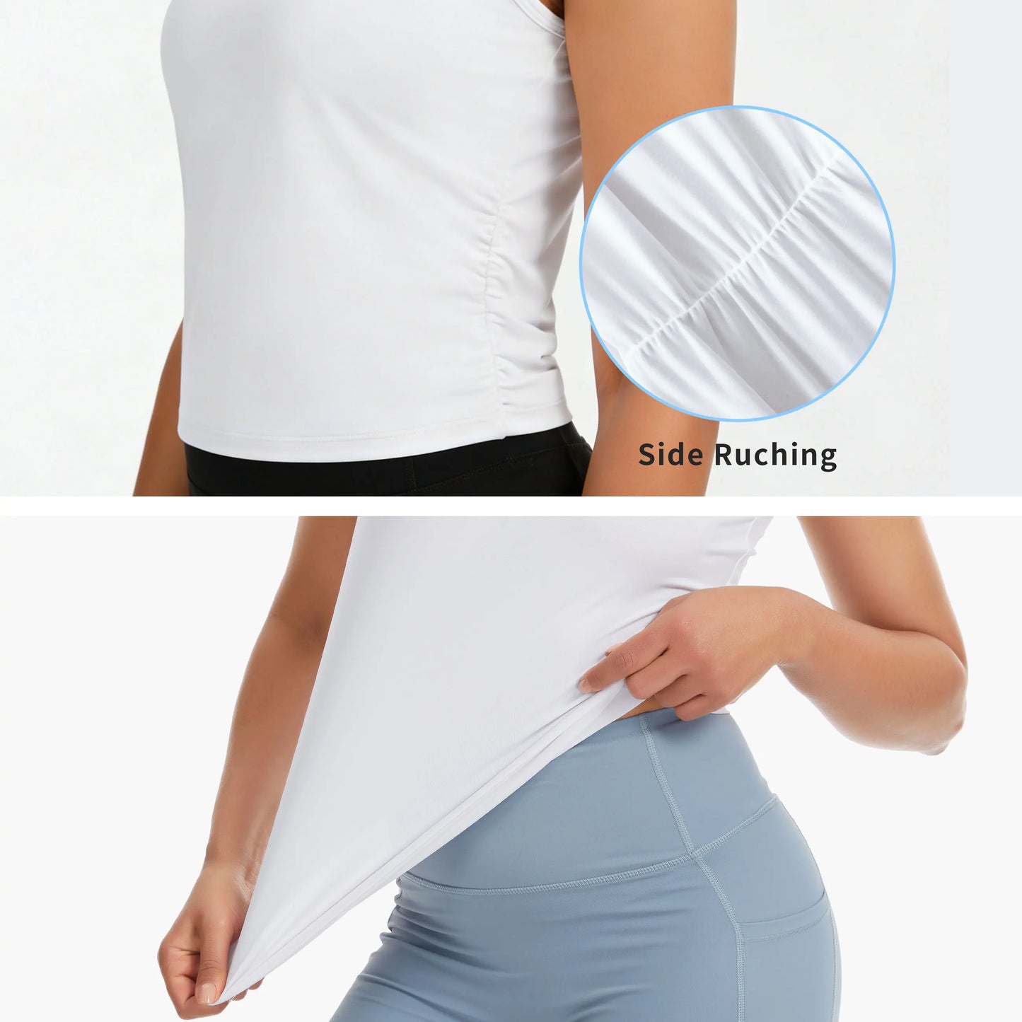 The Gym People Women's Ruched Slim Fit Basic Sleeveless Top