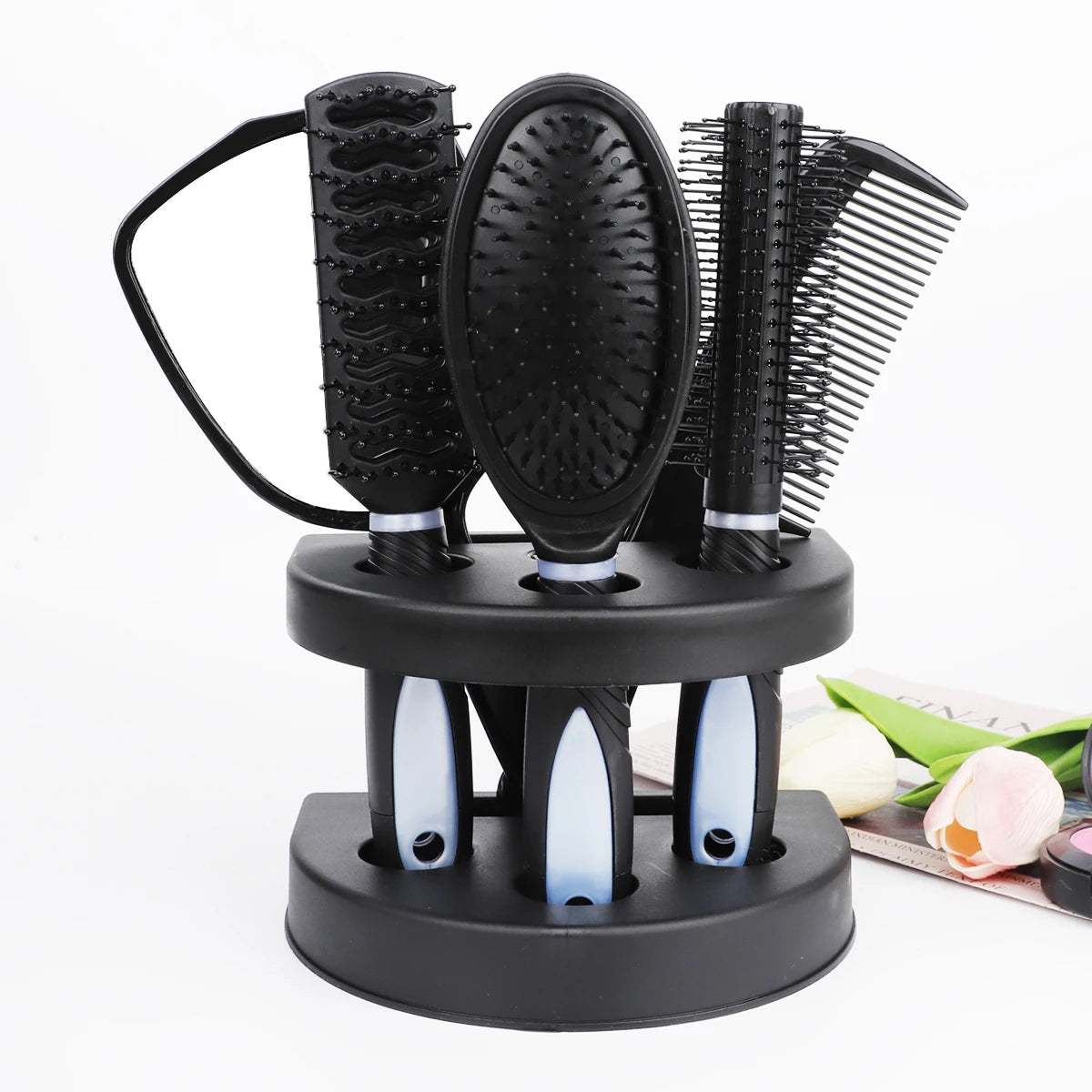 RANCAI 5 Pack Comb Set With Mirror Hair Brush Holder Air Cushion