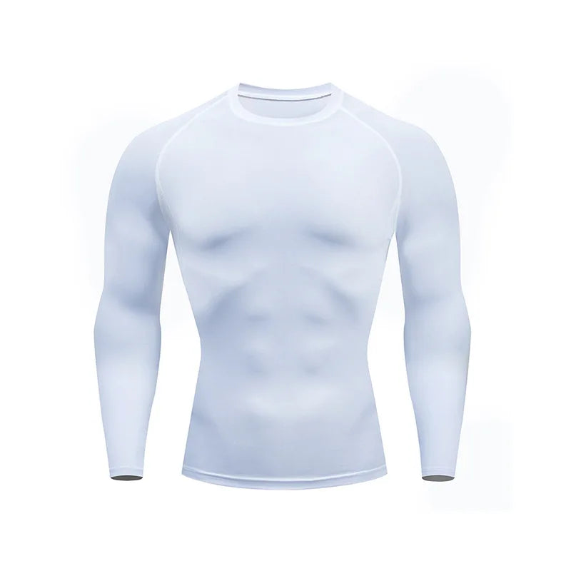 Men Black Long Sleeve Compression Quick Dry Fitness Top