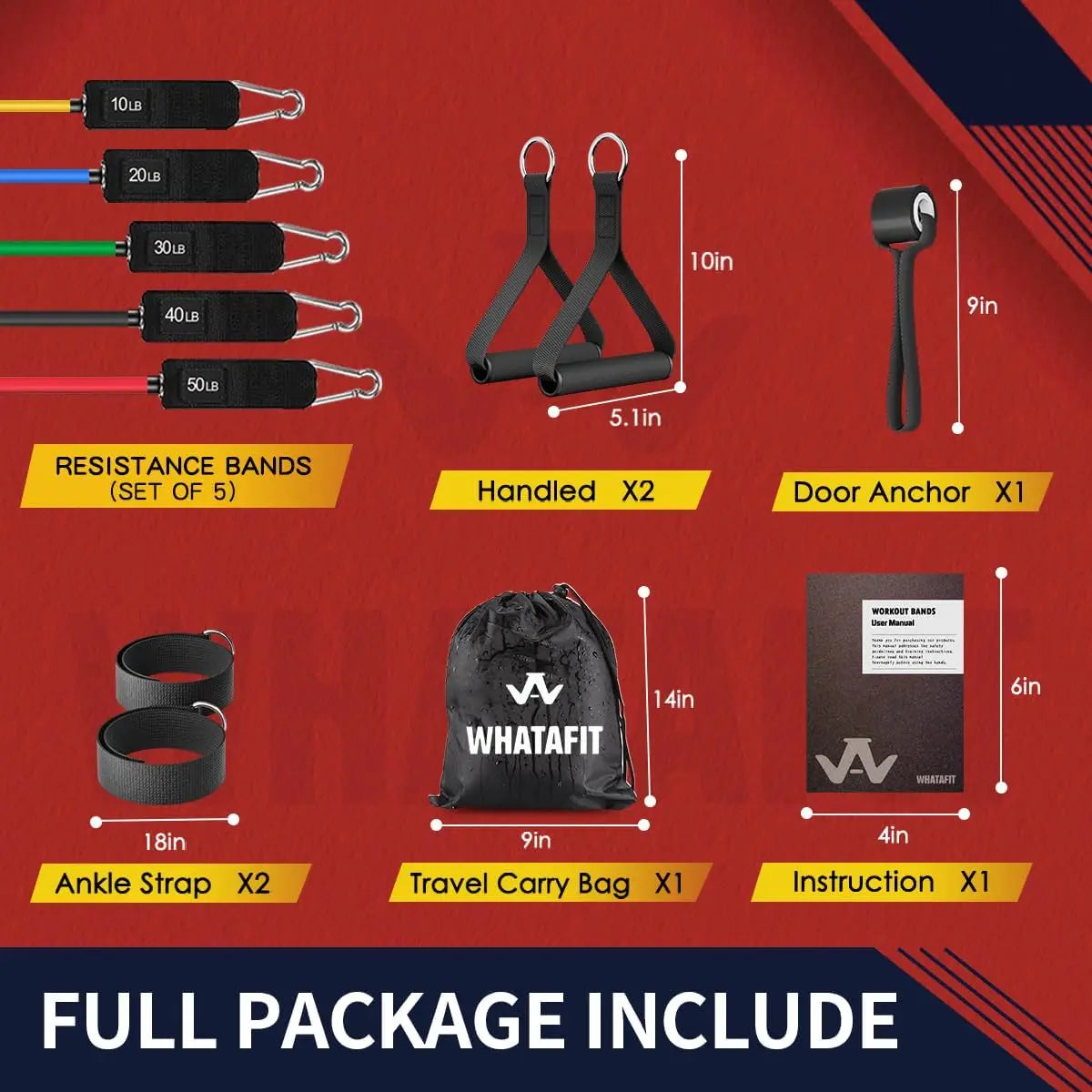 Whatafit 5 Level Resistance Bands With Handles