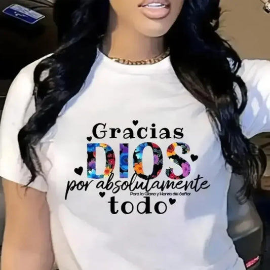 Women's Cotton Graphic T-Shirt With Gracias Dios Print